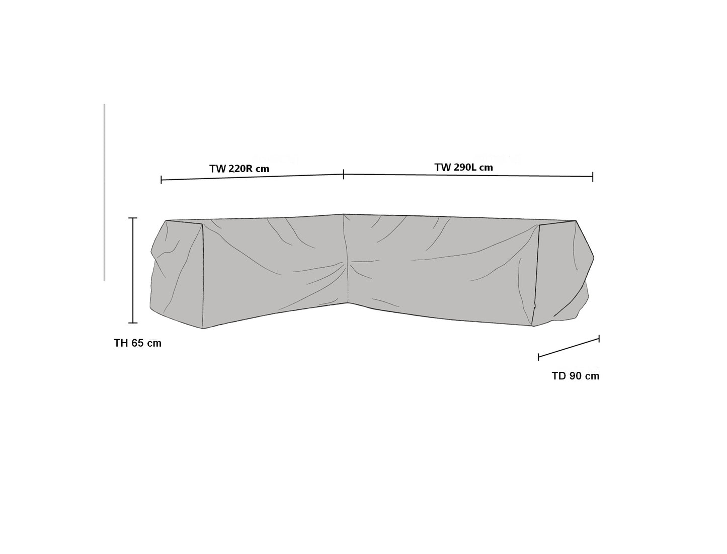 Helårs hjørnesofatrekk 290V-220H x 90 x 65 cm